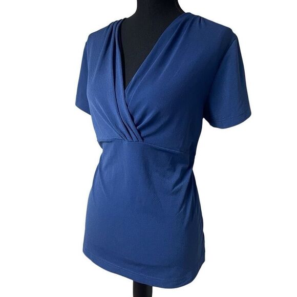 Coldwater Creek Deep Blue Wrap-Neck Top N0273 - Picture 1 of 7